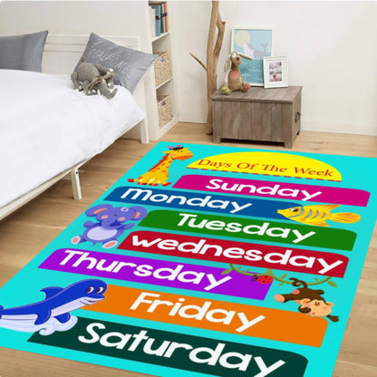 Days of the Week Learning Rug, Kids Educational Playroom Carpet, Washable Non Slip Mat