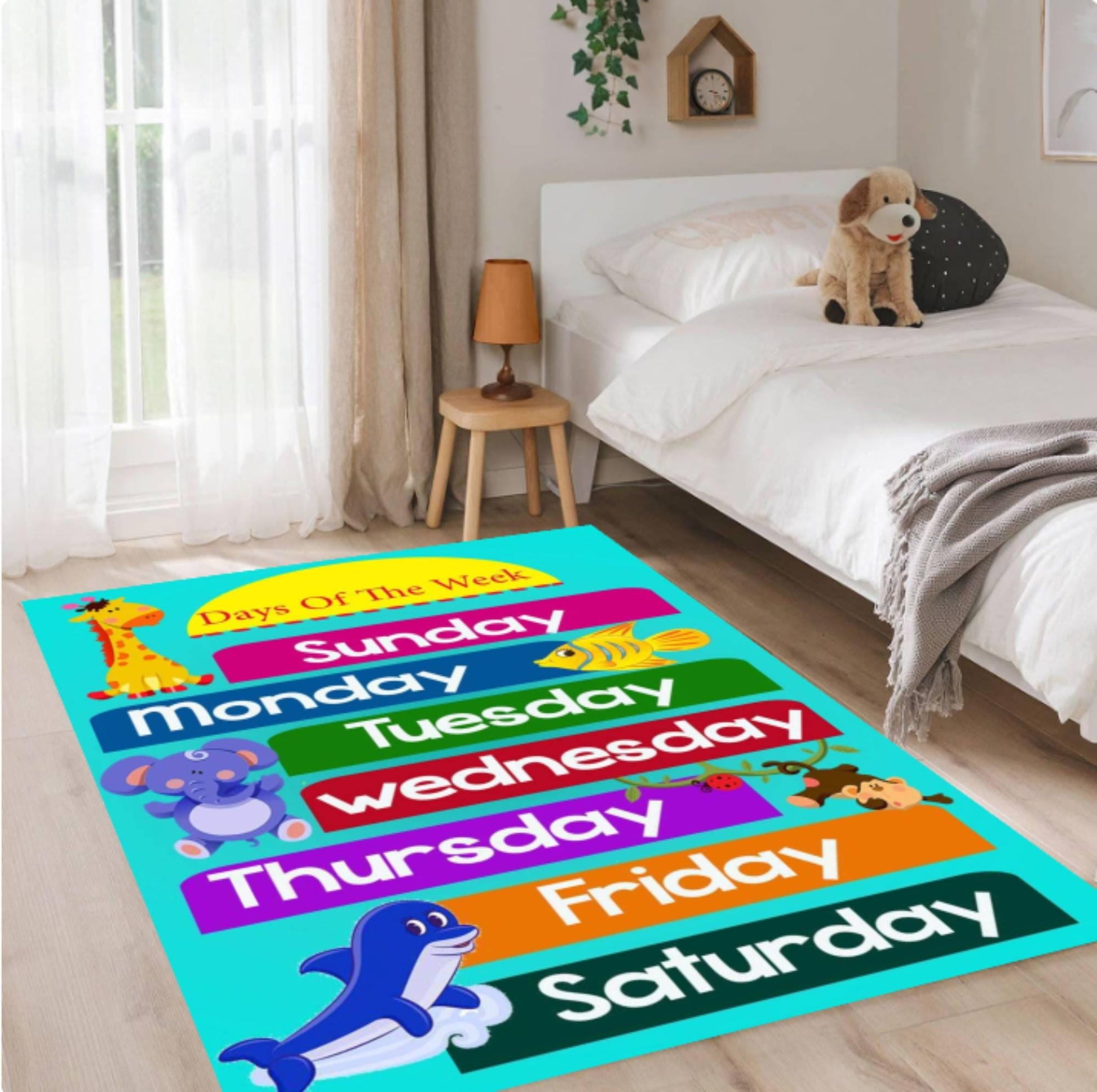 Days of the Week Learning Rug, Kids Educational Playroom Carpet, Washable Non Slip Mat