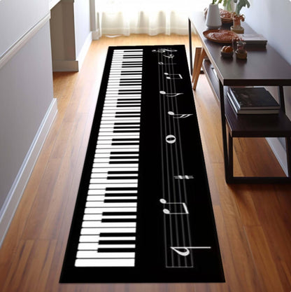 Piano Keyboard Runner Rug, Music Lover Hallway Carpet, Black White Keys Washable Non Slip