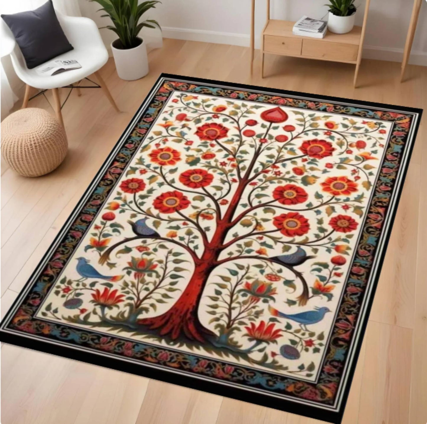 Rug Tree of Life Floral Folk Art Living Room Rug