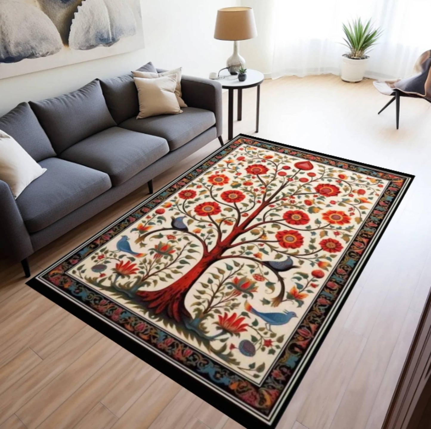 Rug Tree of Life Floral Folk Art Living Room Rug