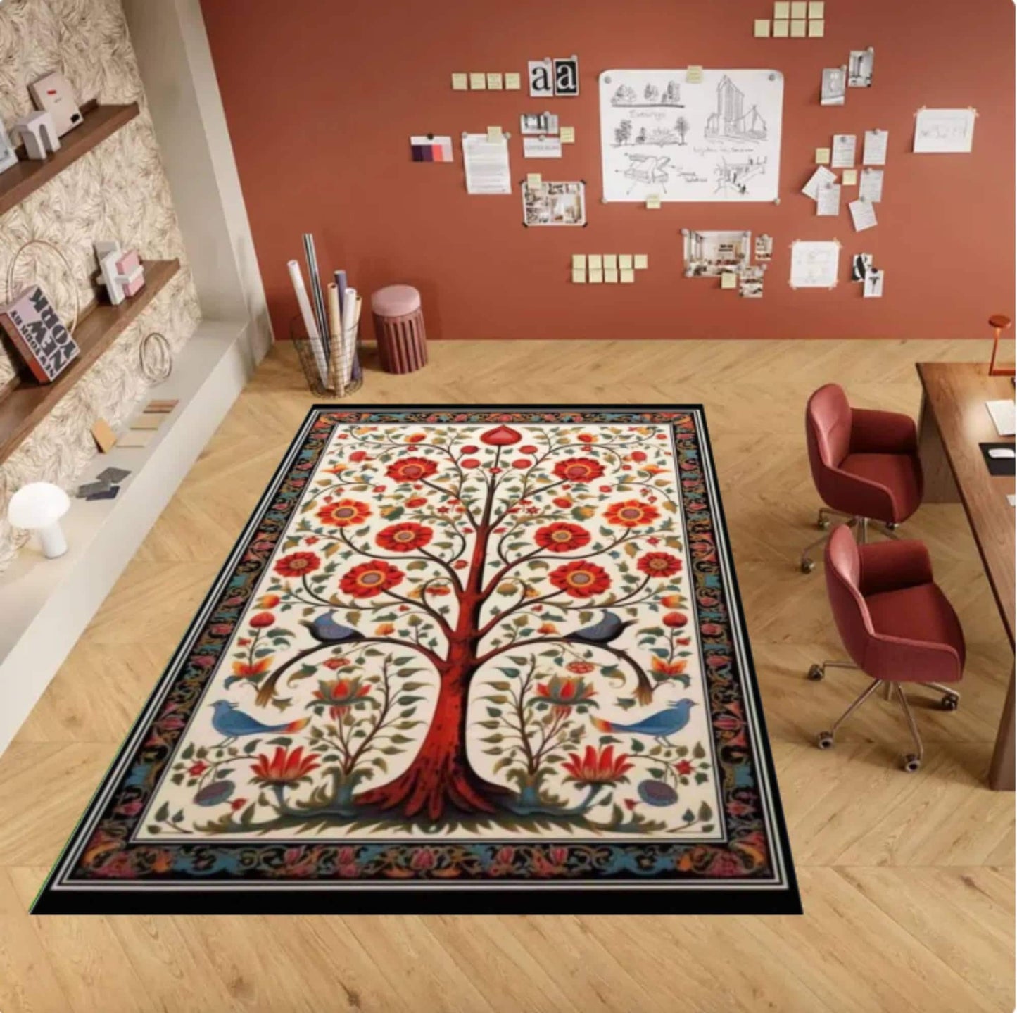 Rug Tree of Life Floral Folk Art Living Room Rug