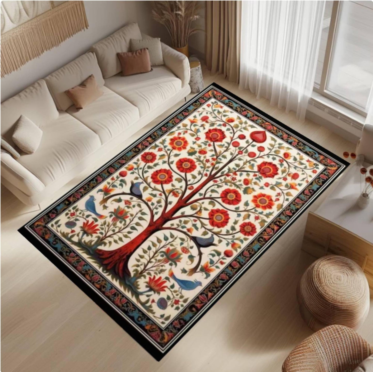 Rug Tree of Life Floral Folk Art Living Room Rug