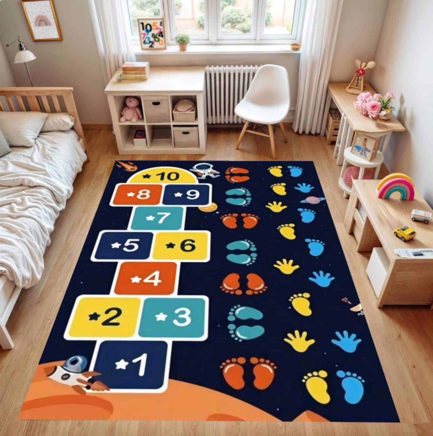 Space Hopscotch Montessori Rug – Solar System Number Game