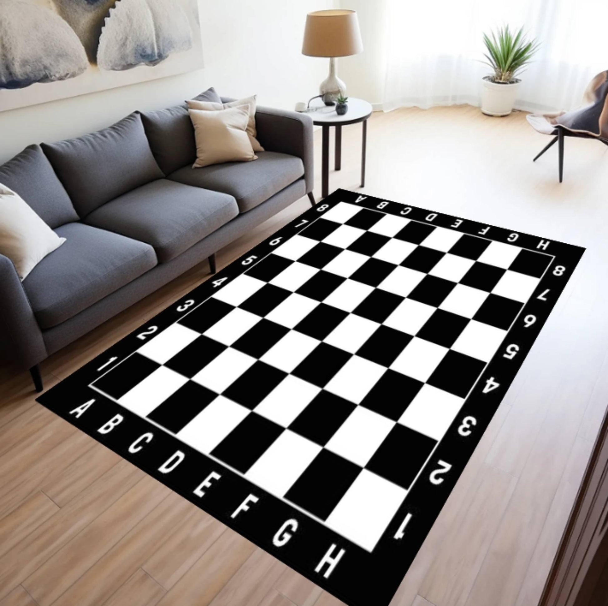 Black White Chess Board Area Rug, Checkerboard Rug, Game Room Carpet
