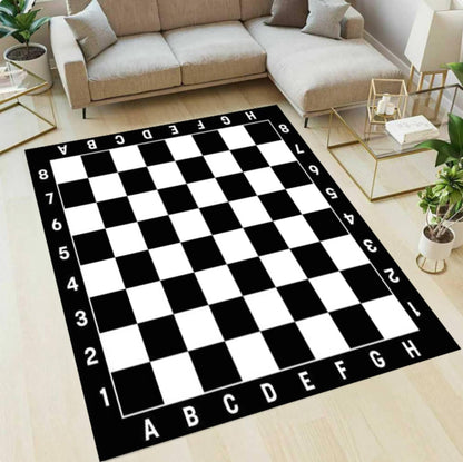 Black & White Checkerboard Playroom Rug – Washable Non-Slip