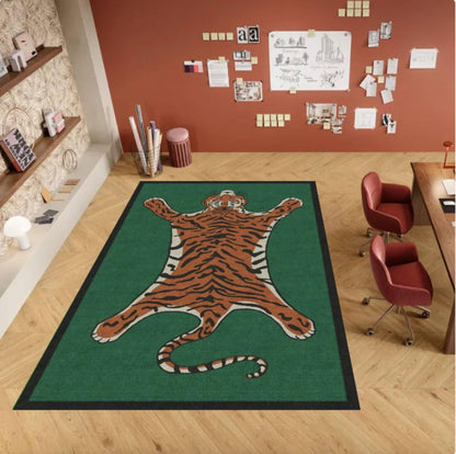 Tiger Animal Print Area Rug, Jungle Safari Decor Carpet, Washable Non Slip Mat