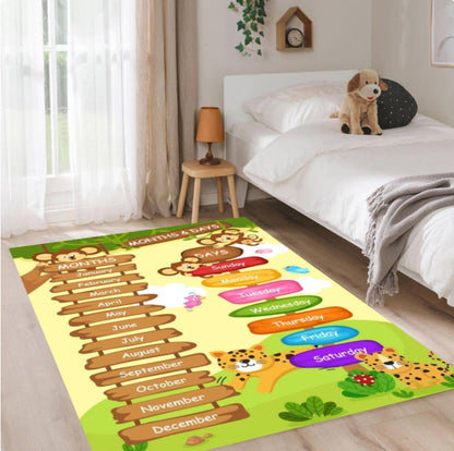 Montessori Rug for Months and Days | Playroom Jungle Animals Carpet