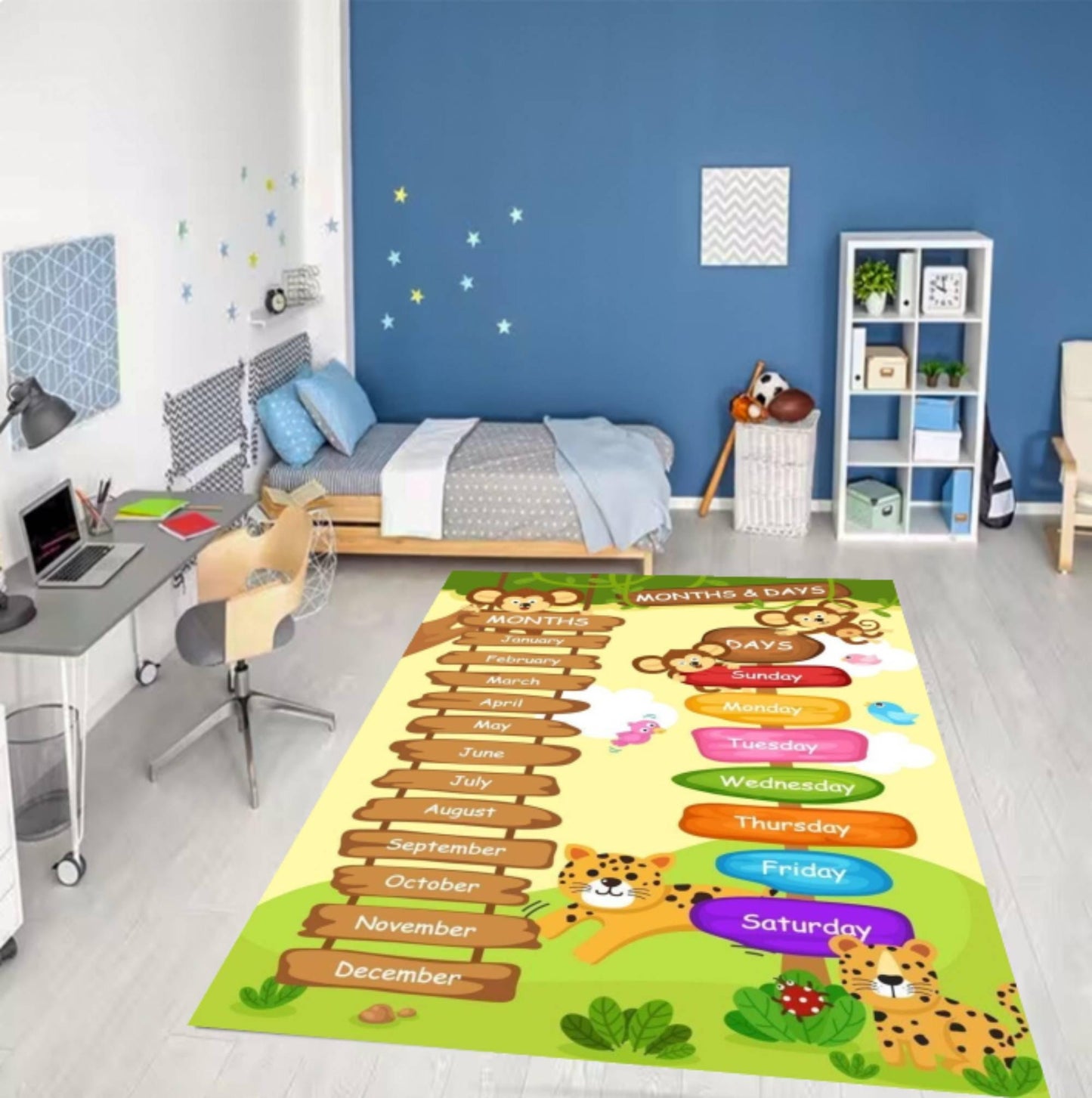 Montessori Rug for Months and Days | Playroom Jungle Animals Carpet