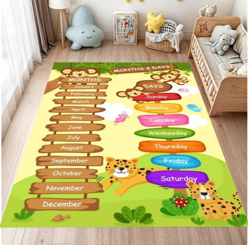 Educational rug with months and days display in a child's room