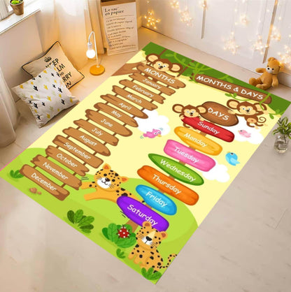 Montessori Rug for Months and Days | Playroom Jungle Animals Carpet
