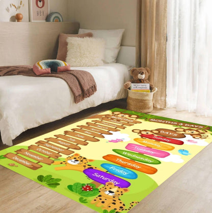 Montessori Rug for Months and Days | Playroom Jungle Animals Carpet