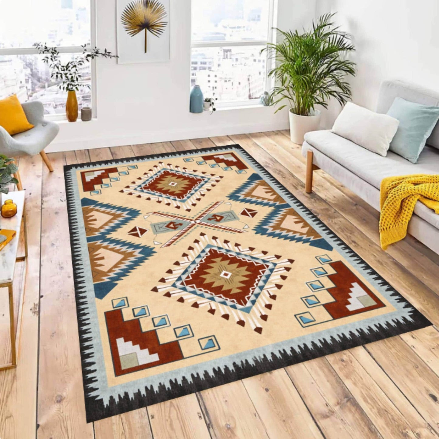 Boho Southwestern Aztec Tribal Geometric Living Room Rug