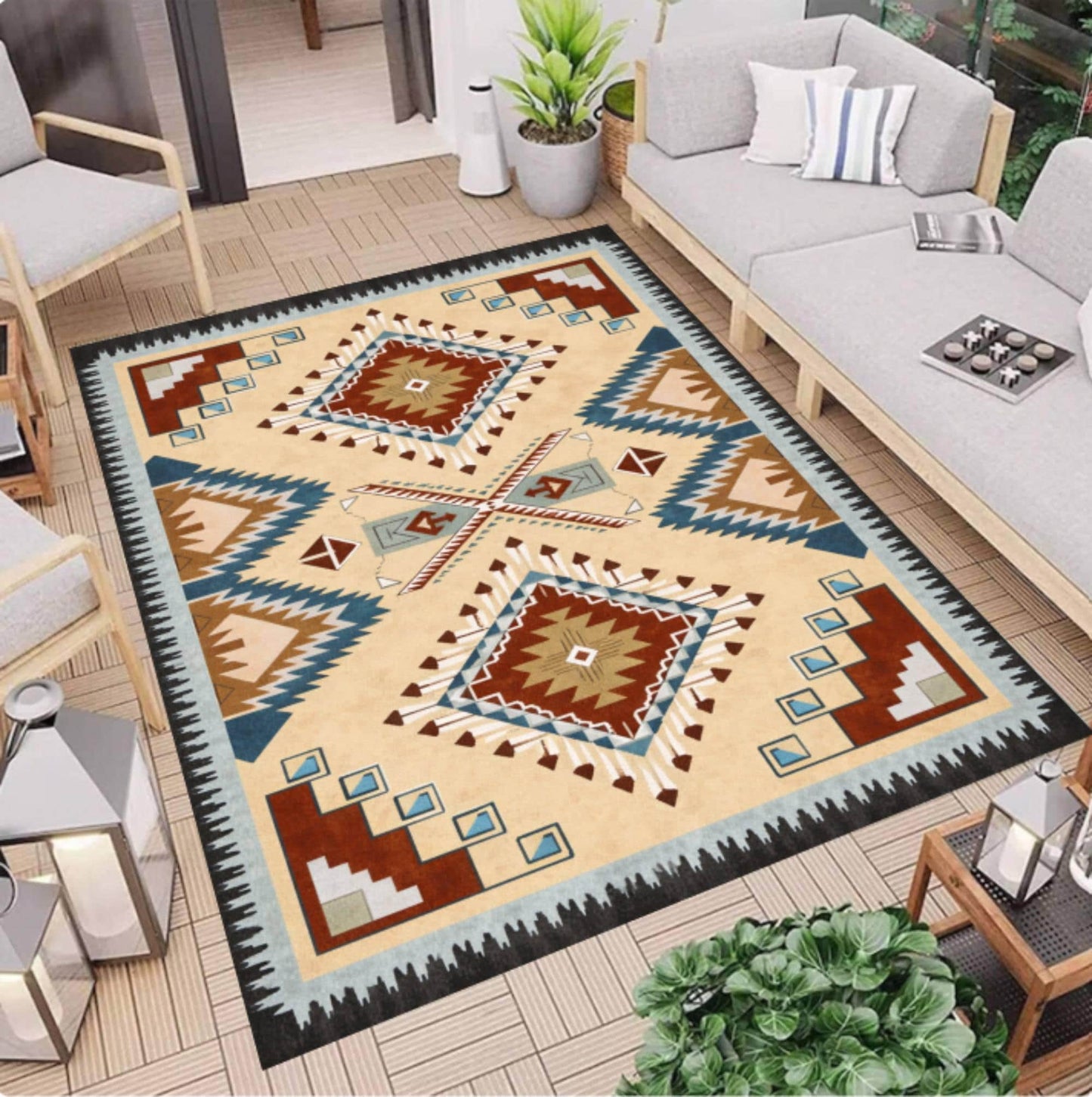 Boho Southwestern Aztec Tribal Geometric Living Room Rug