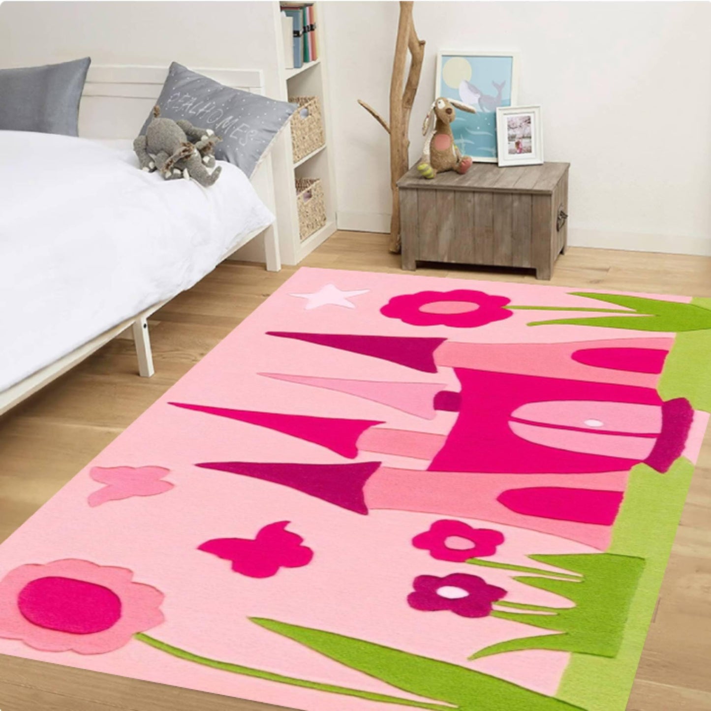 Pink Princess Castle Playroom Rug Washable Non-slip
