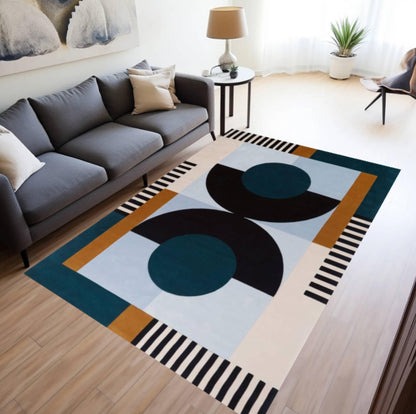 Mid-Century Modern Geometric Area Rug With Circles