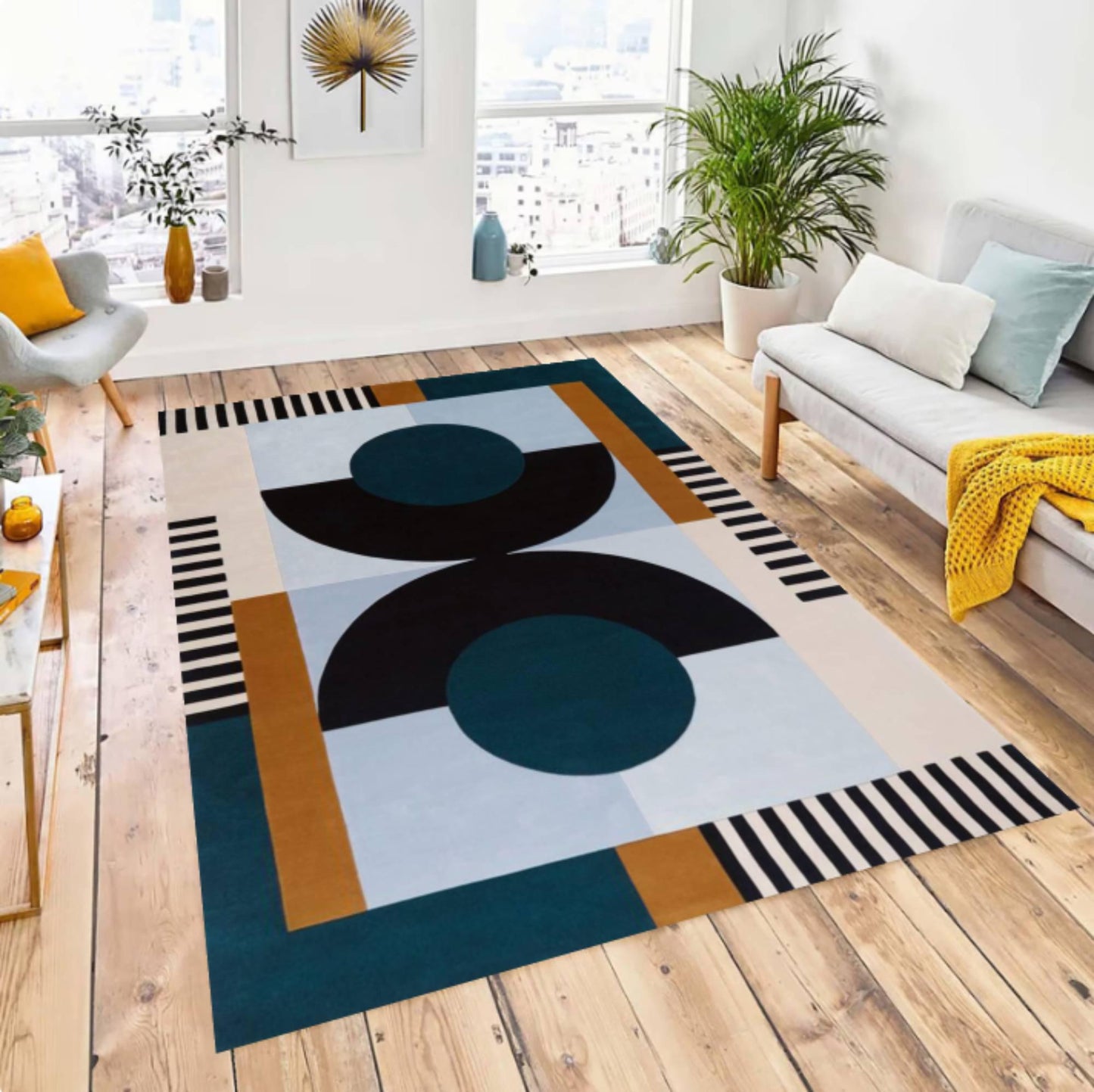Mid-Century Modern Geometric Area Rug With Circles