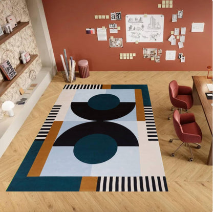 Mid-Century Modern Geometric Area Rug With Circles