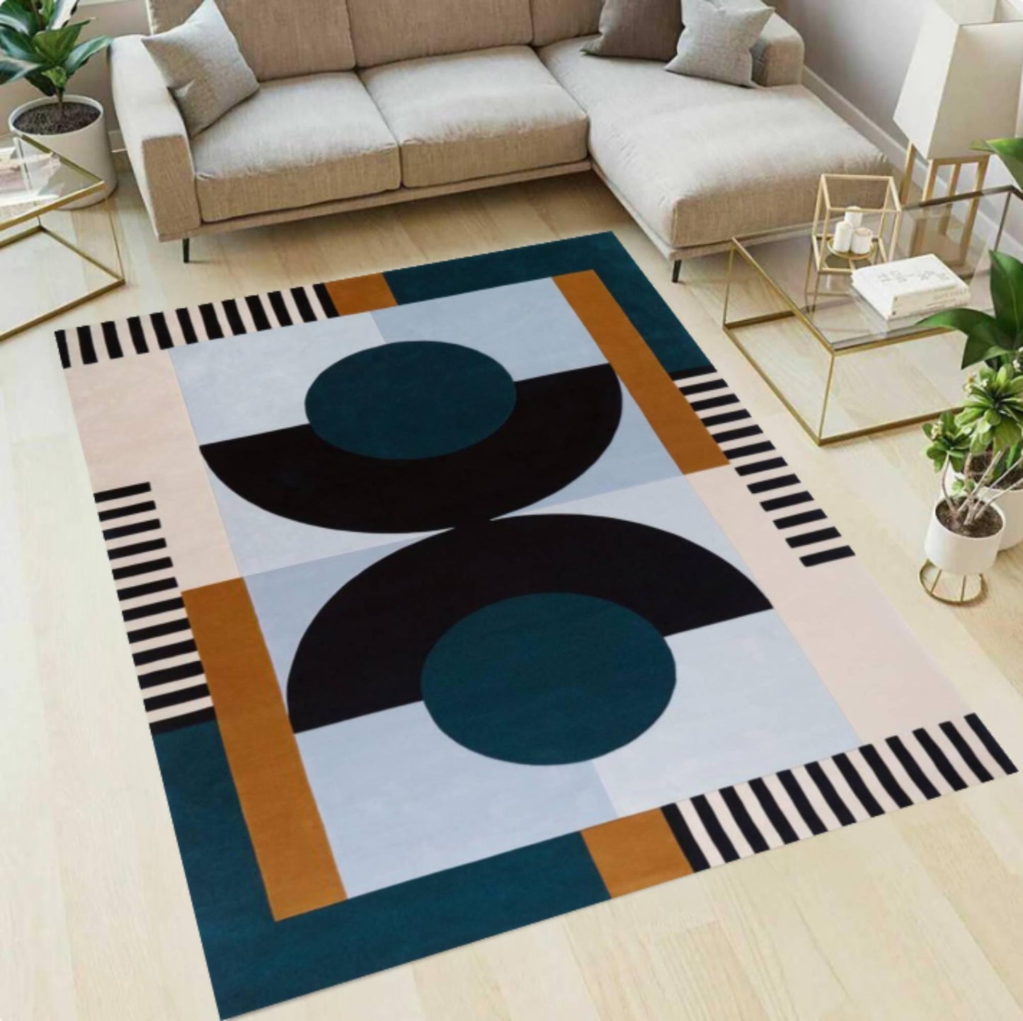 Mid-Century Modern Geometric Area Rug With Circles