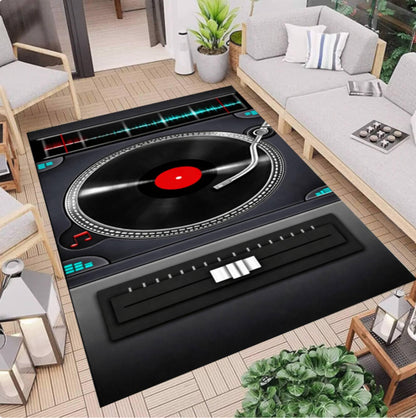 DJ Turntable Rug, Vinyl Record Player Carpet, Music Studio Decor (Washable Non Slip)