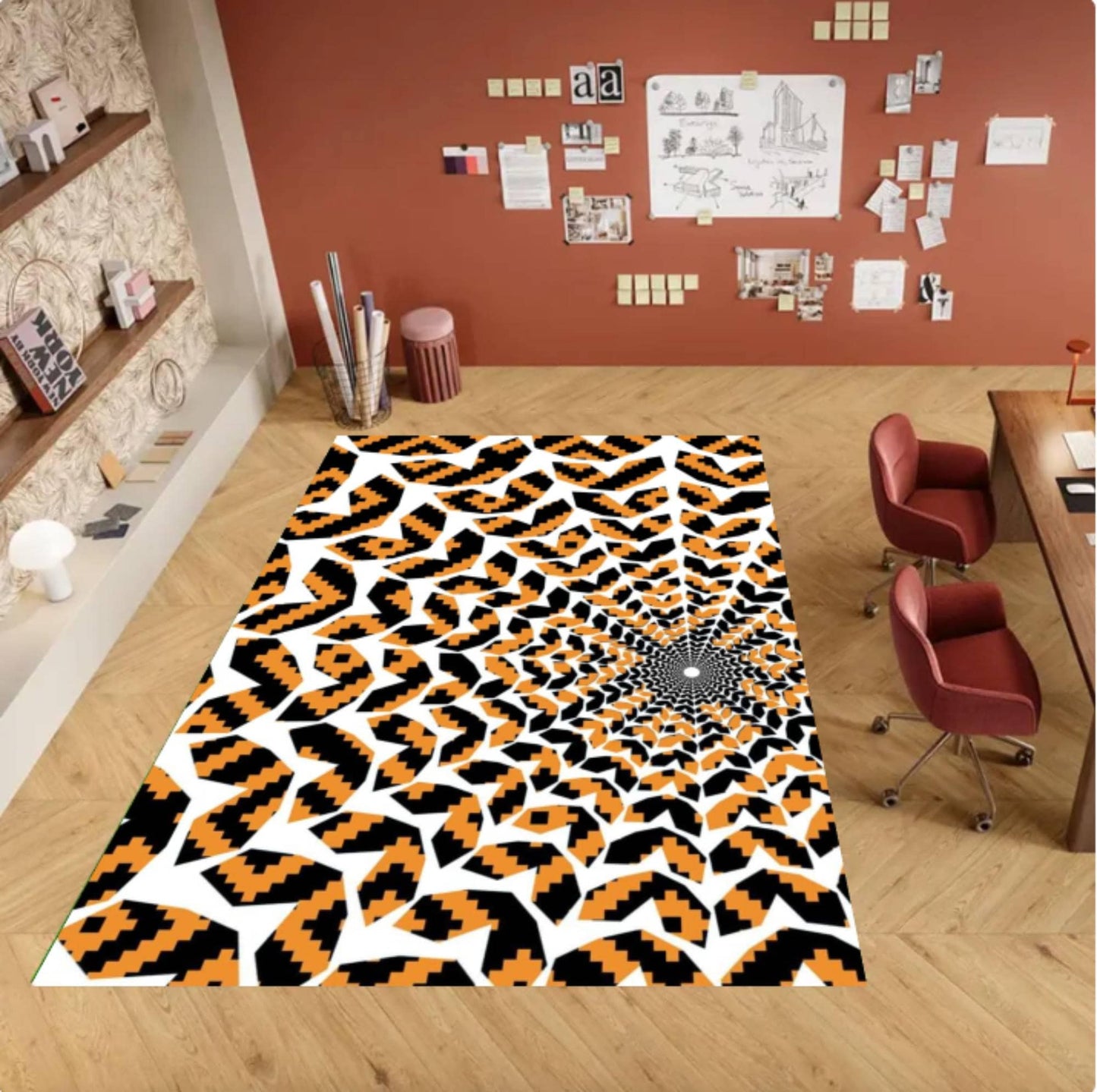 Abstract Rug with Optical Illusion Geometric Spiral Rug Psychedelic Room
