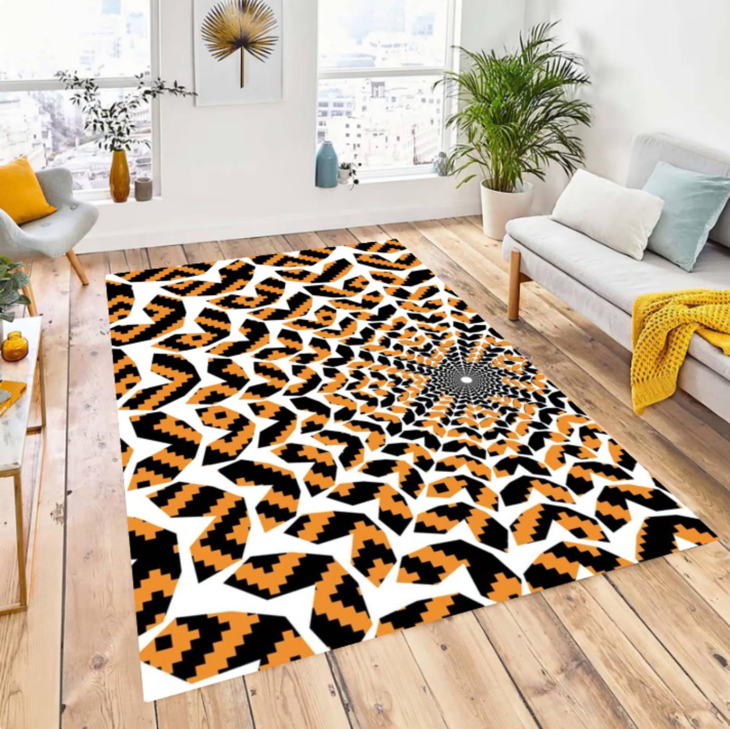 Abstract Rug with Optical Illusion Geometric Spiral Rug Psychedelic Room
