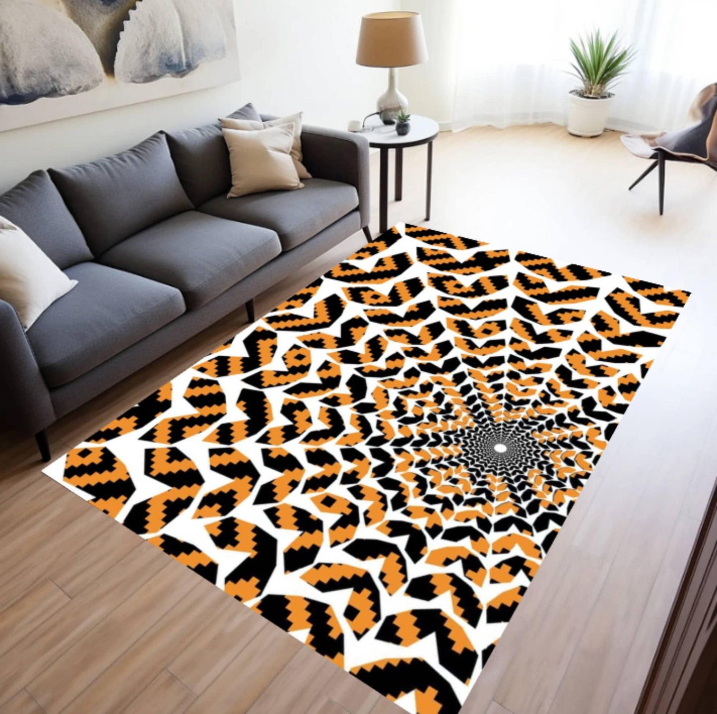 Abstract Rug with Optical Illusion Geometric Spiral Rug Psychedelic Room
