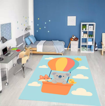 Hot Air Balloon Koala Playroom Rug Washable Daycare Rug Animals