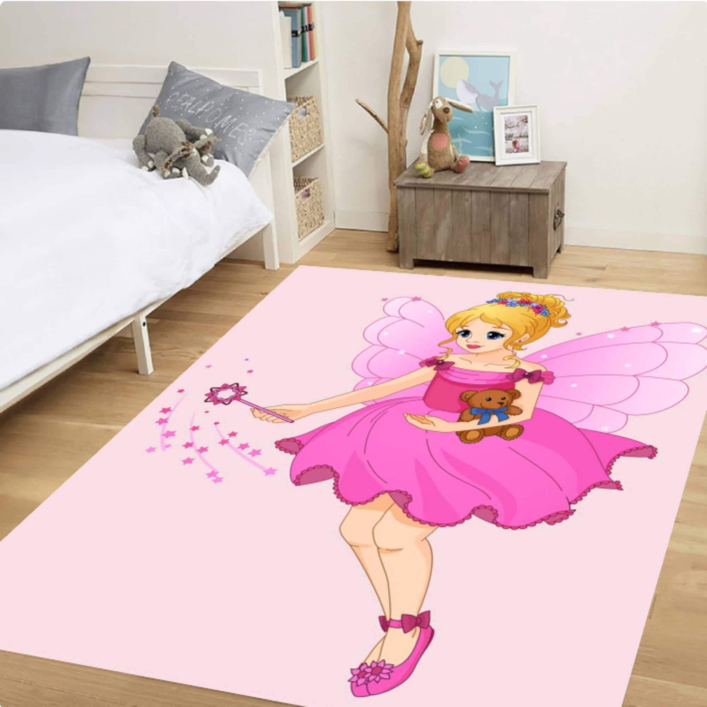 Pink Fairy Princess Kids Area Rug – Magical Castle Washable Non-Slip