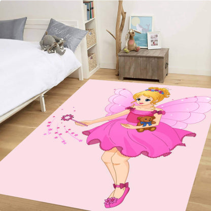Pink Fairy Princess Kids Area Rug – Magical Castle Washable Non-Slip