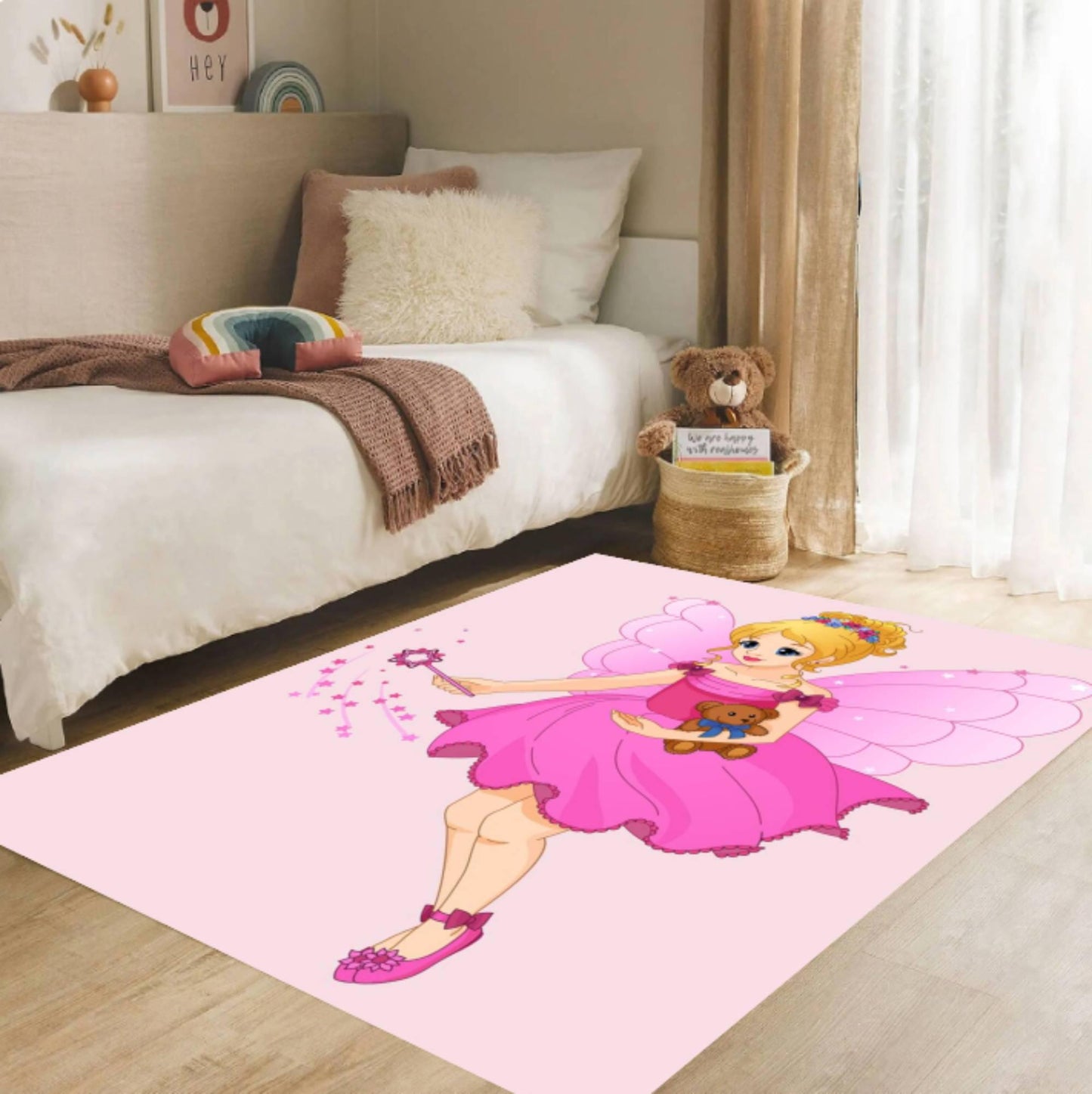 Pink Fairy Princess Kids Area Rug – Magical Castle Washable Non-Slip