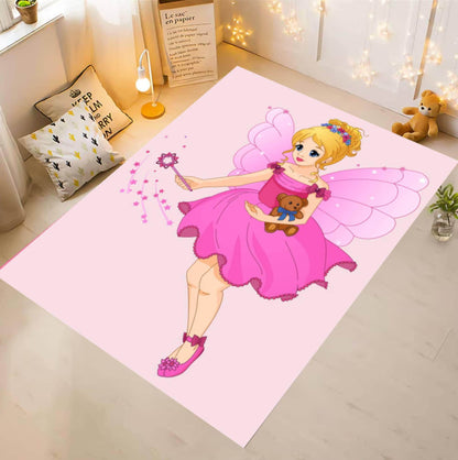 Pink Fairy Princess Kids Area Rug – Magical Castle Washable Non-Slip