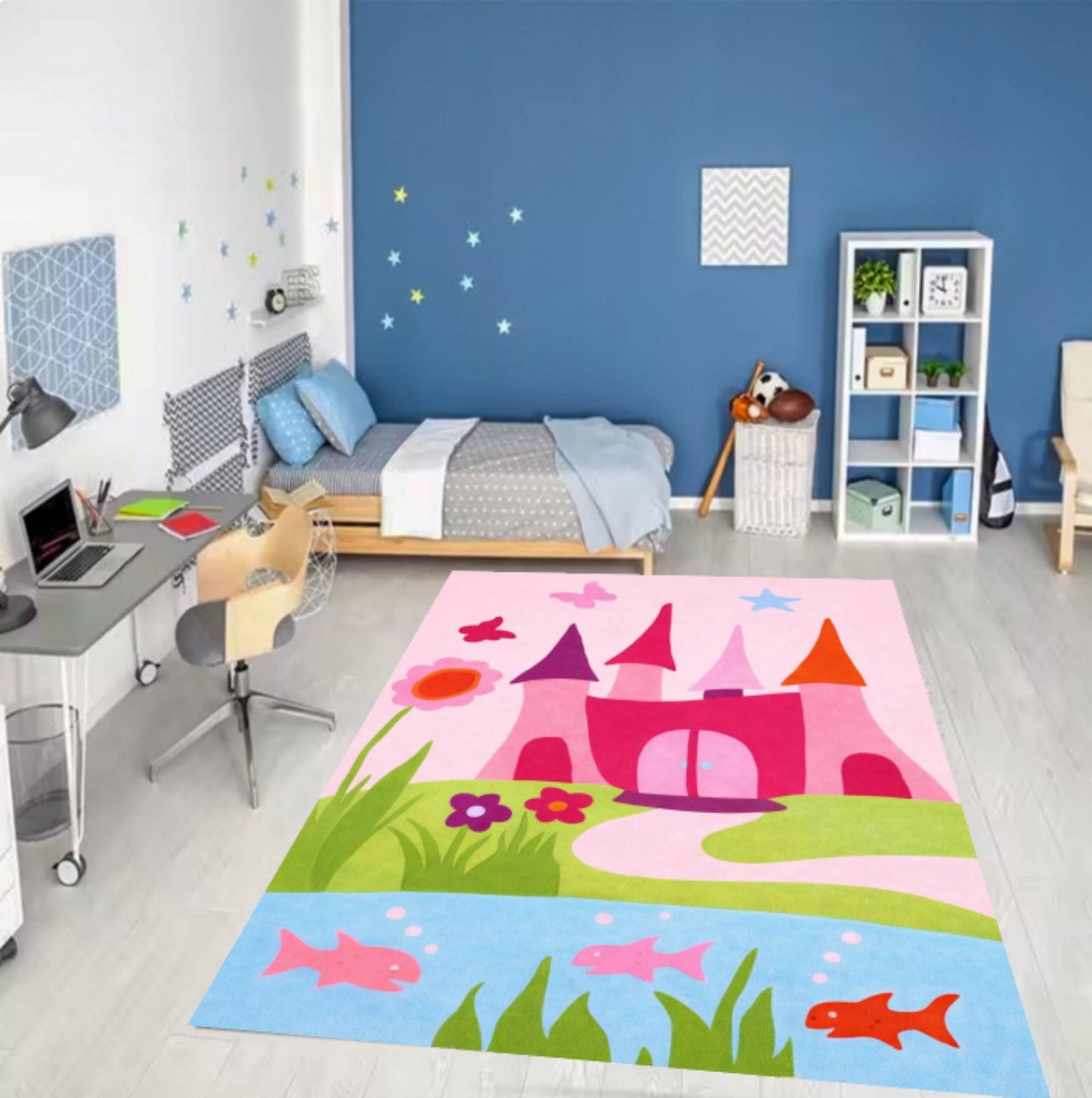 Pink Princess Castle Kids Area Rug – Fairy Tale Washable Non-Slip