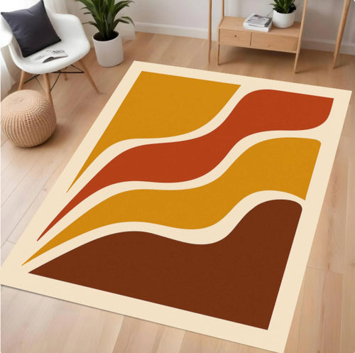 Retro Wave Geometric Washable Rug - Mid Century Modern Boho Area Rug