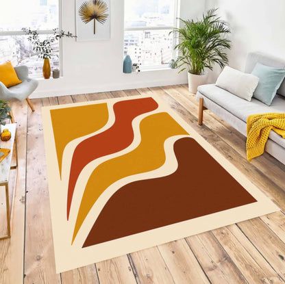 Retro Wave Geometric Washable Rug - Mid Century Modern Boho Area Rug