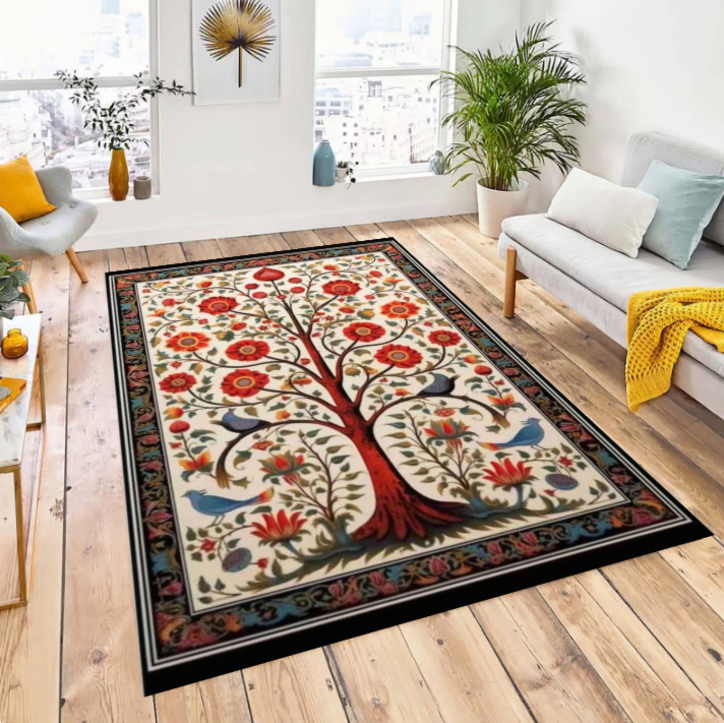 Rug Tree of Life Floral Folk Art Living Room Rug