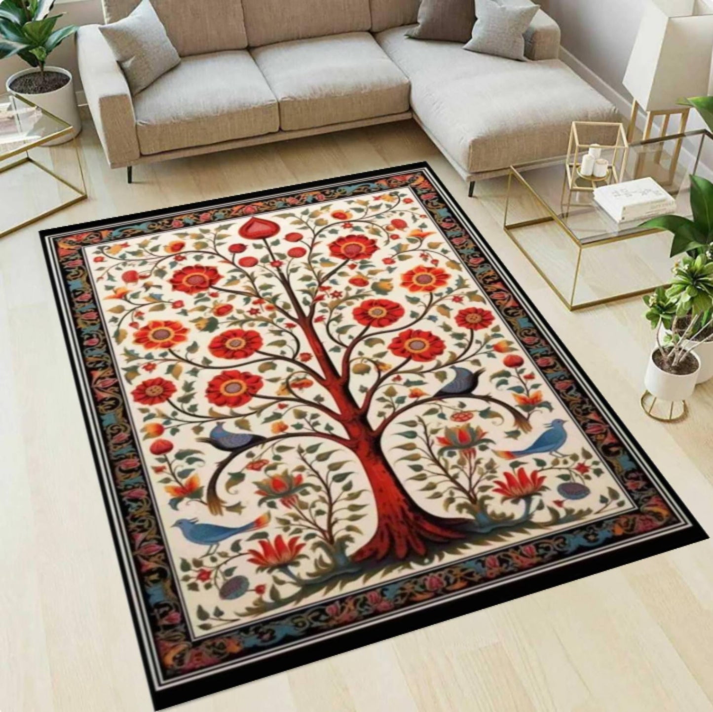 Rug Tree of Life Floral Folk Art Living Room Rug