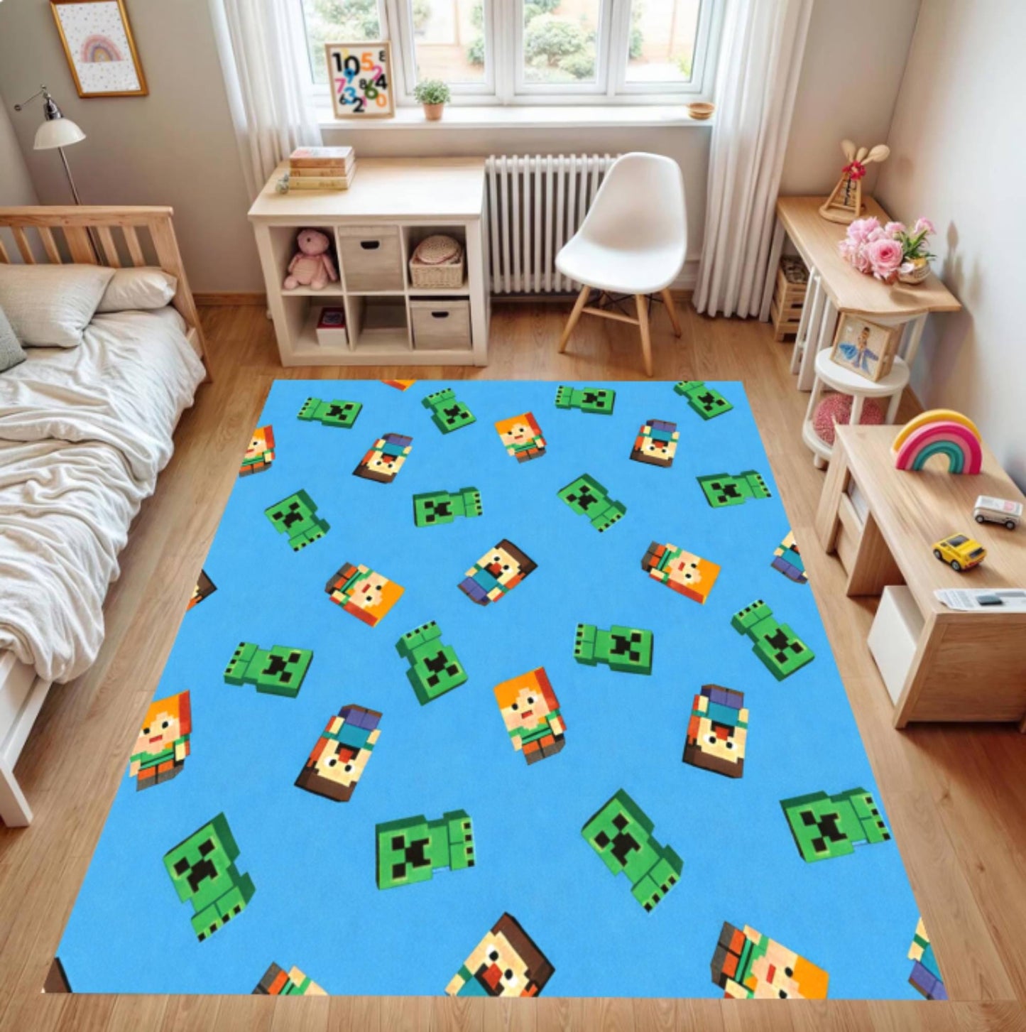 Pixel Gaming Rug for Kids Retro Block Playroom Rug Gamer