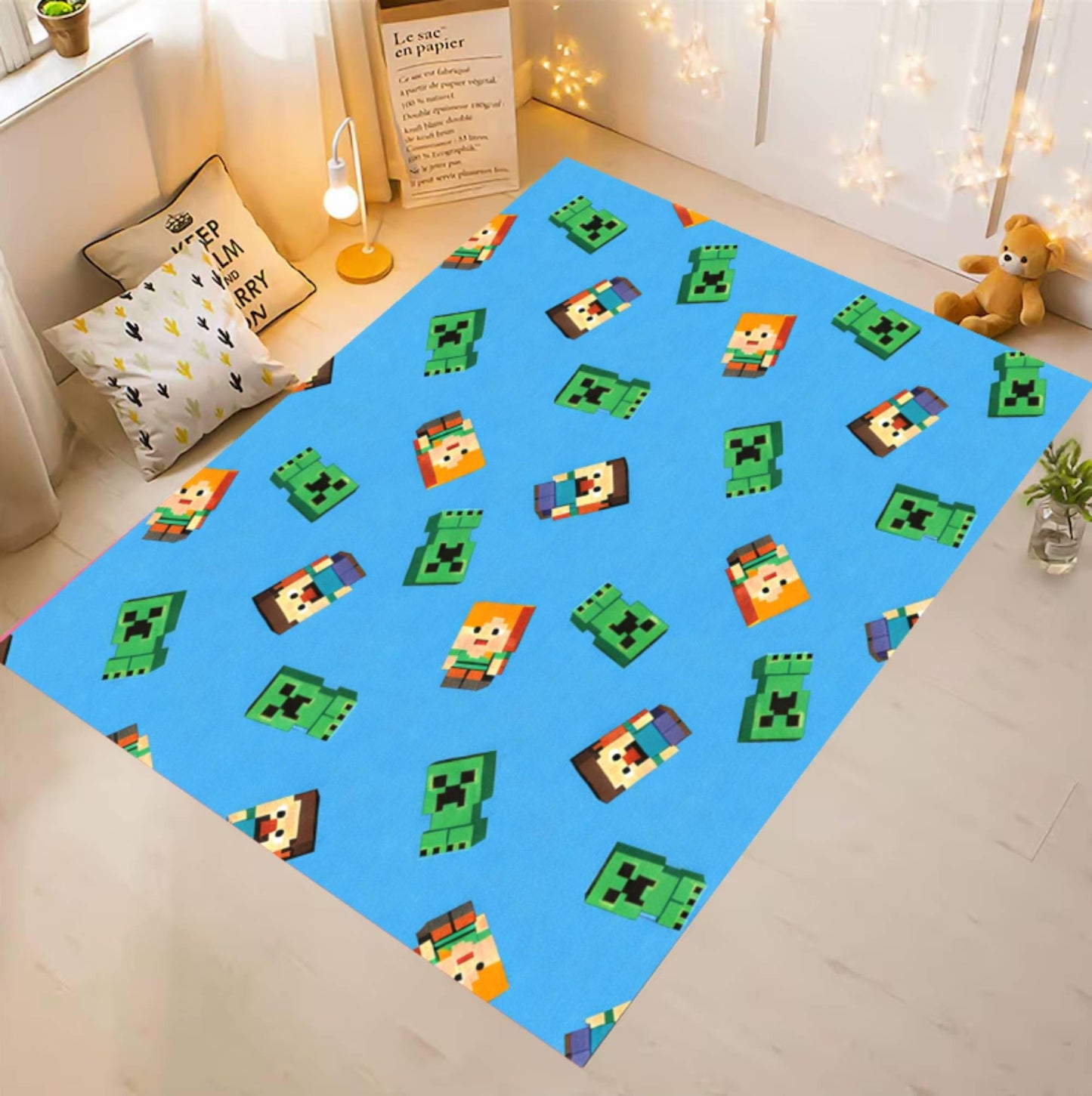 Pixel Gaming Rug for Kids Retro Block Playroom Rug Gamer