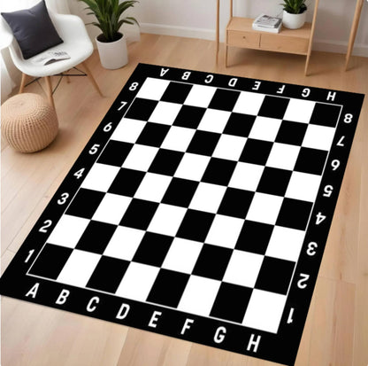 Black & White Checkerboard Playroom Rug – Washable Non-Slip