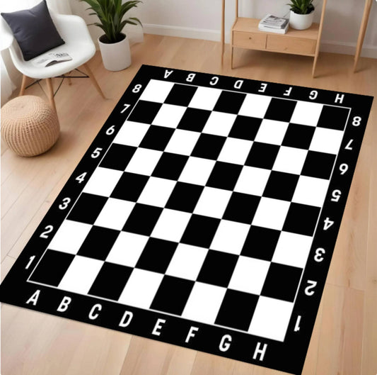 Black & White Checkerboard Playroom Rug – Washable Non-Slip