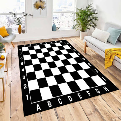 Black & White Checkerboard Playroom Rug – Washable Non-Slip