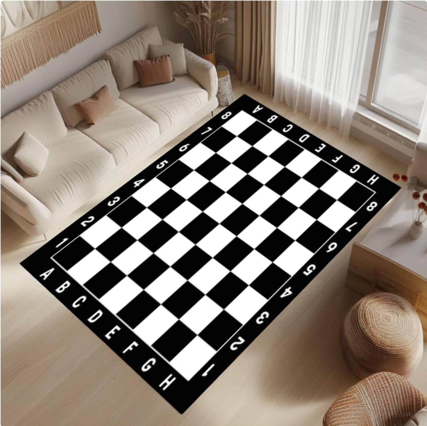 Black & White Checkerboard Playroom Rug – Washable Non-Slip