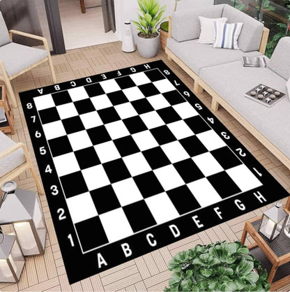 Black & White Checkerboard Playroom Rug – Washable Non-Slip