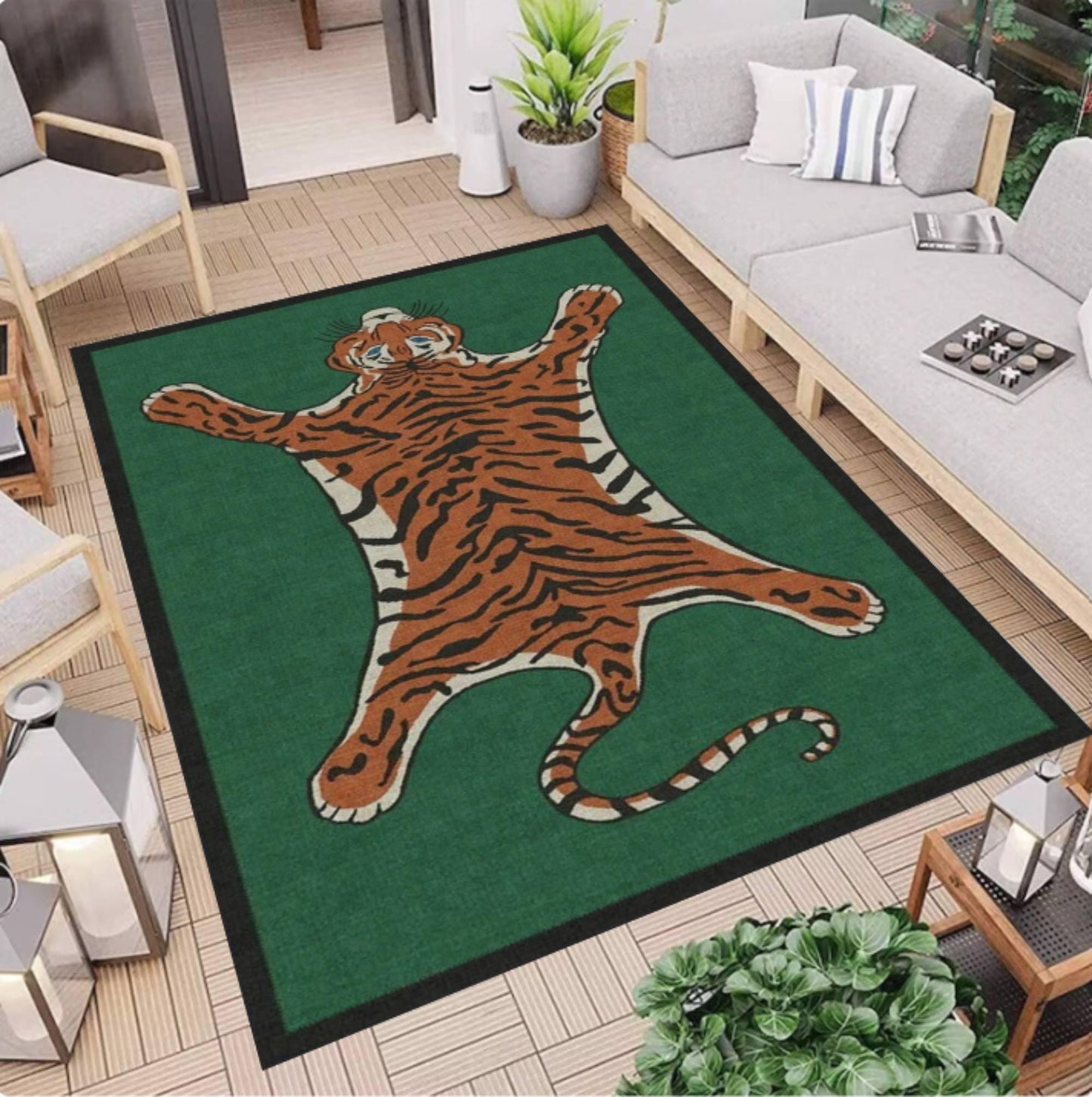 Tiger Animal Print Area Rug, Jungle Safari Decor Carpet, Washable Non Slip Mat