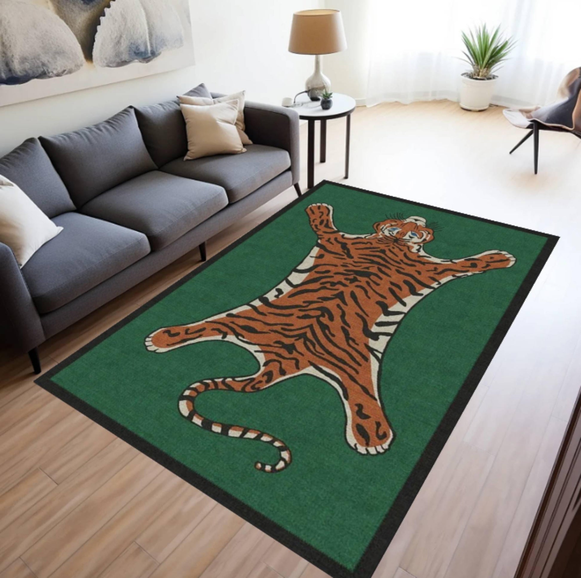 Tiger Animal Print Area Rug, Jungle Safari Decor Carpet, Washable Non Slip Mat