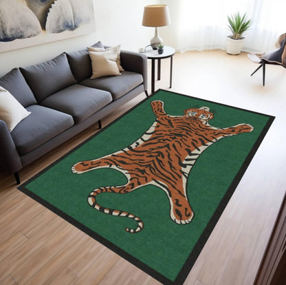Tiger Animal Print Area Rug, Jungle Safari Decor Carpet, Washable Non Slip Mat