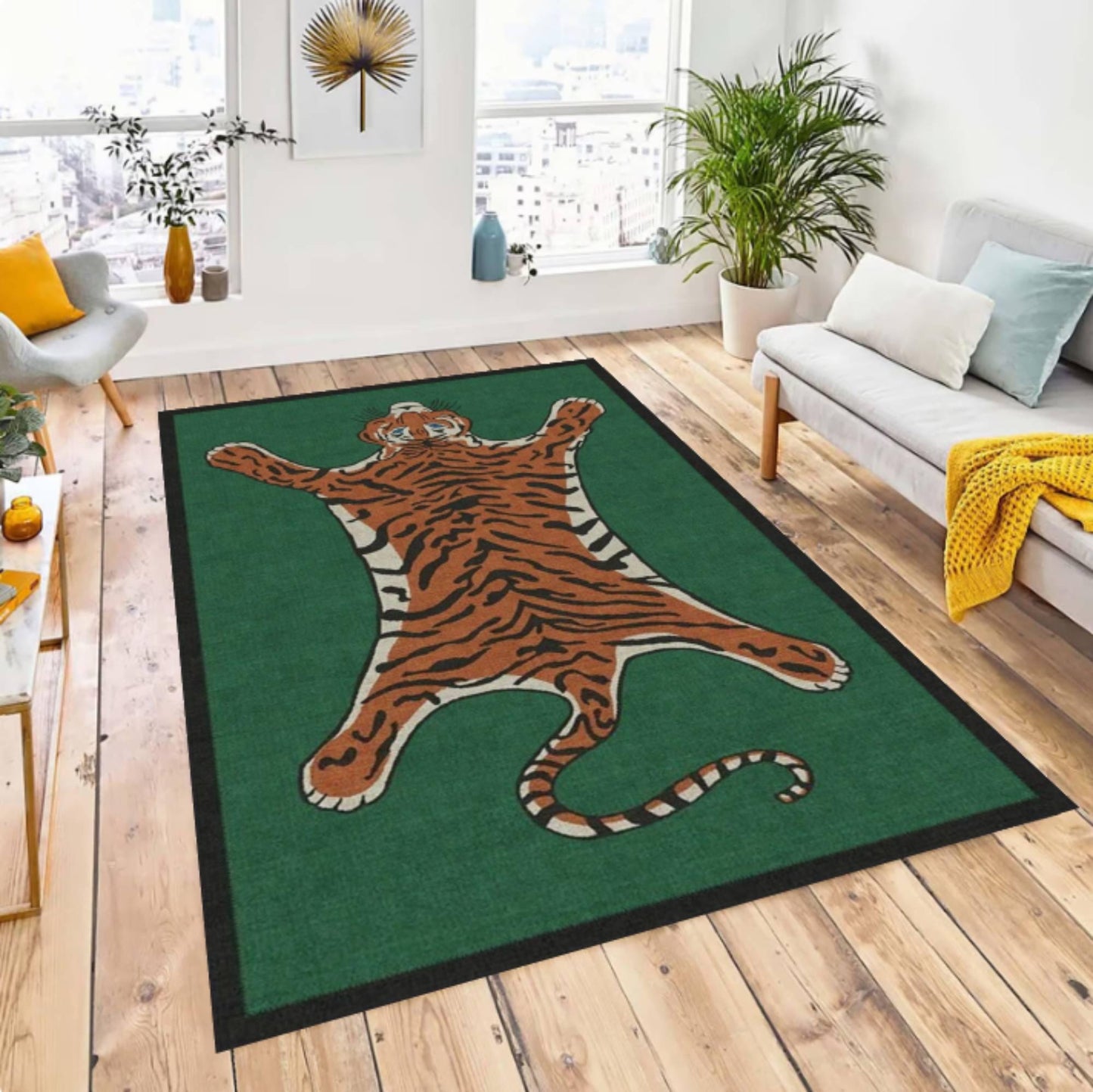 Tiger Animal Print Area Rug, Jungle Safari Decor Carpet, Washable Non Slip Mat