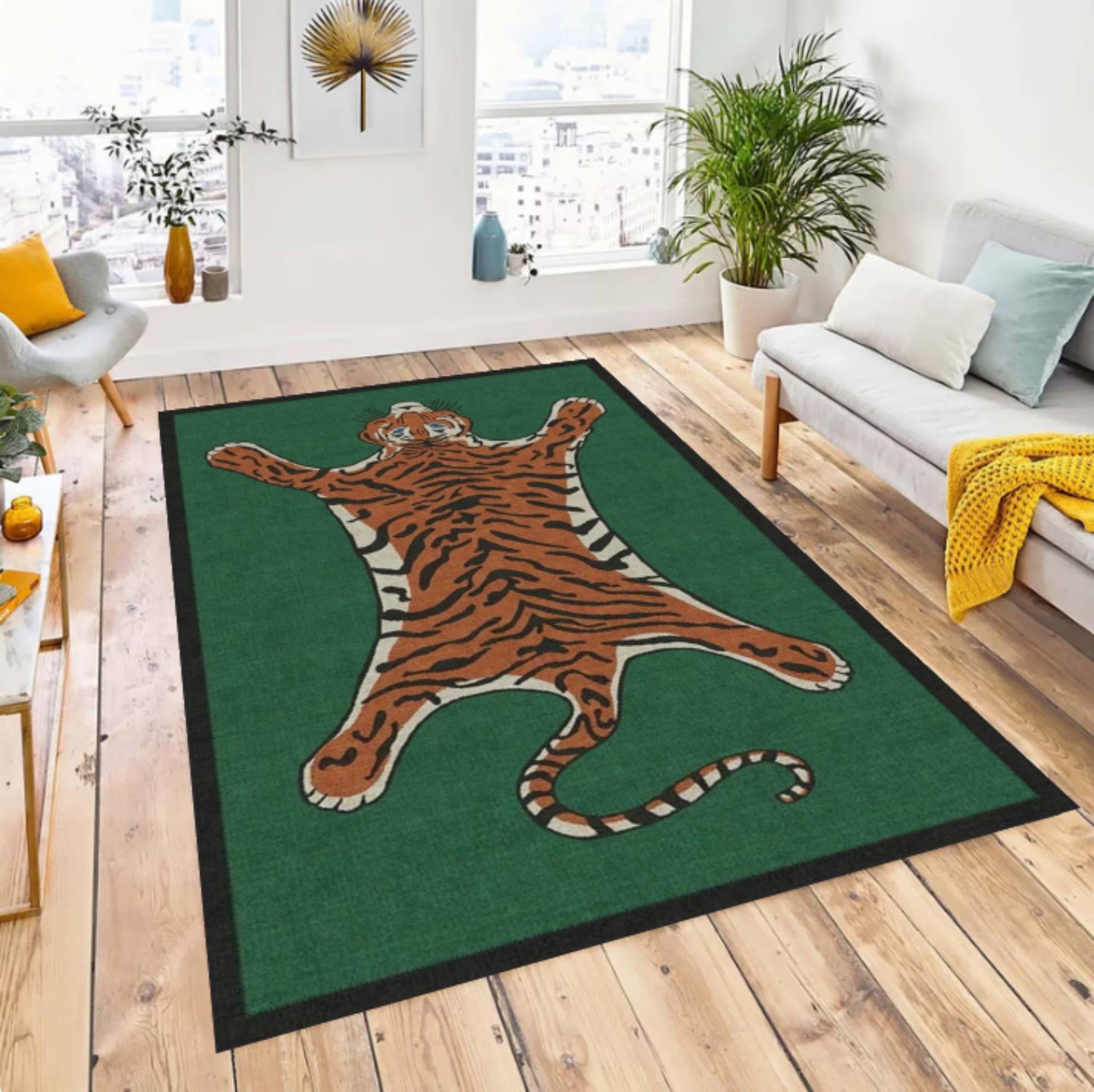 Tiger Animal Print Area Rug, Jungle Safari Decor Carpet, Washable Non Slip Mat
