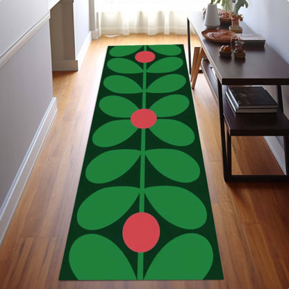 Retro Floral Runner Rug, Mid Century Modern Hallway Carpet, Washable Non Slip Scandinavian Style